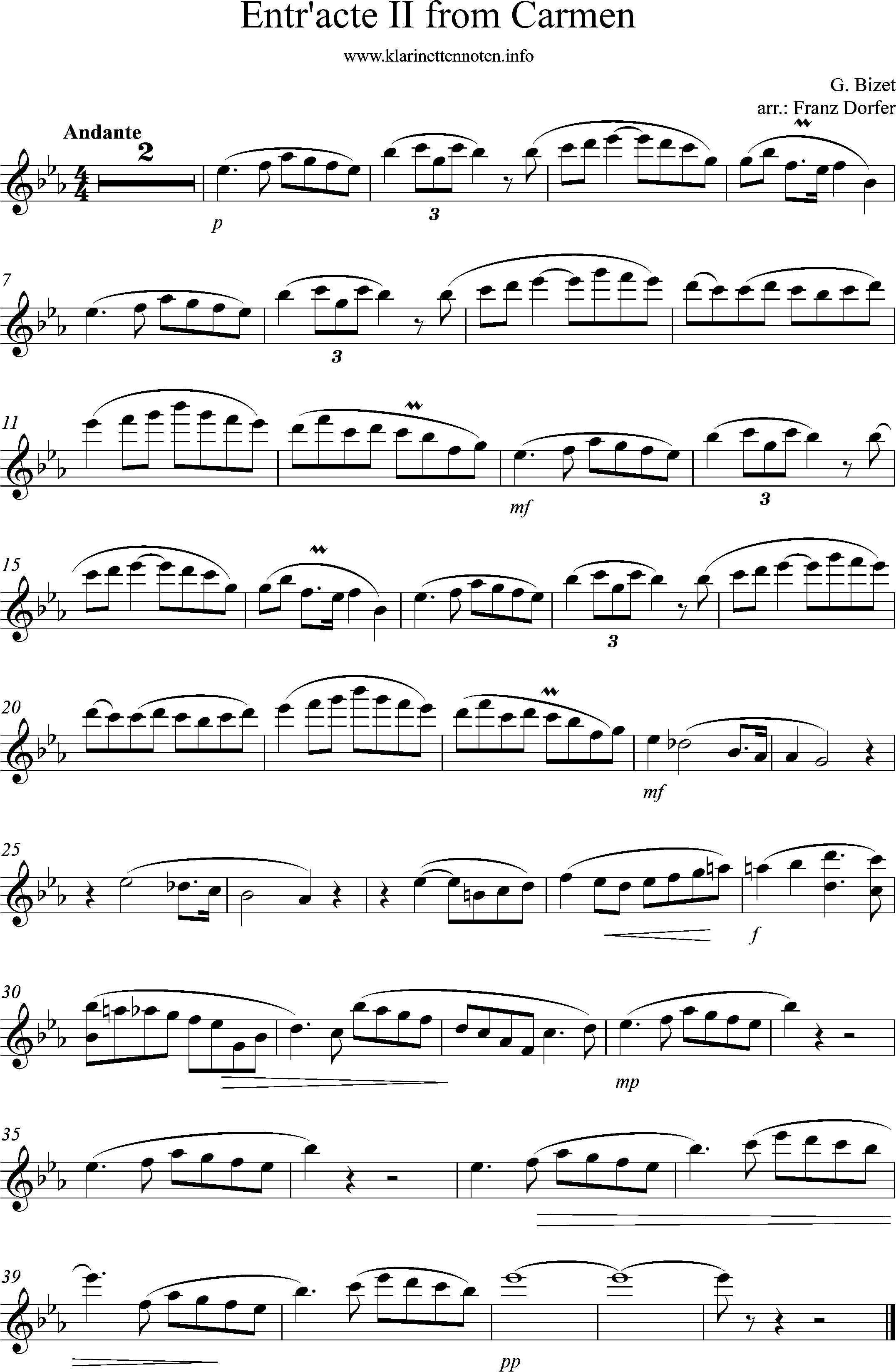 Solopart for Flute, Entracte Carmen, Eb-Major